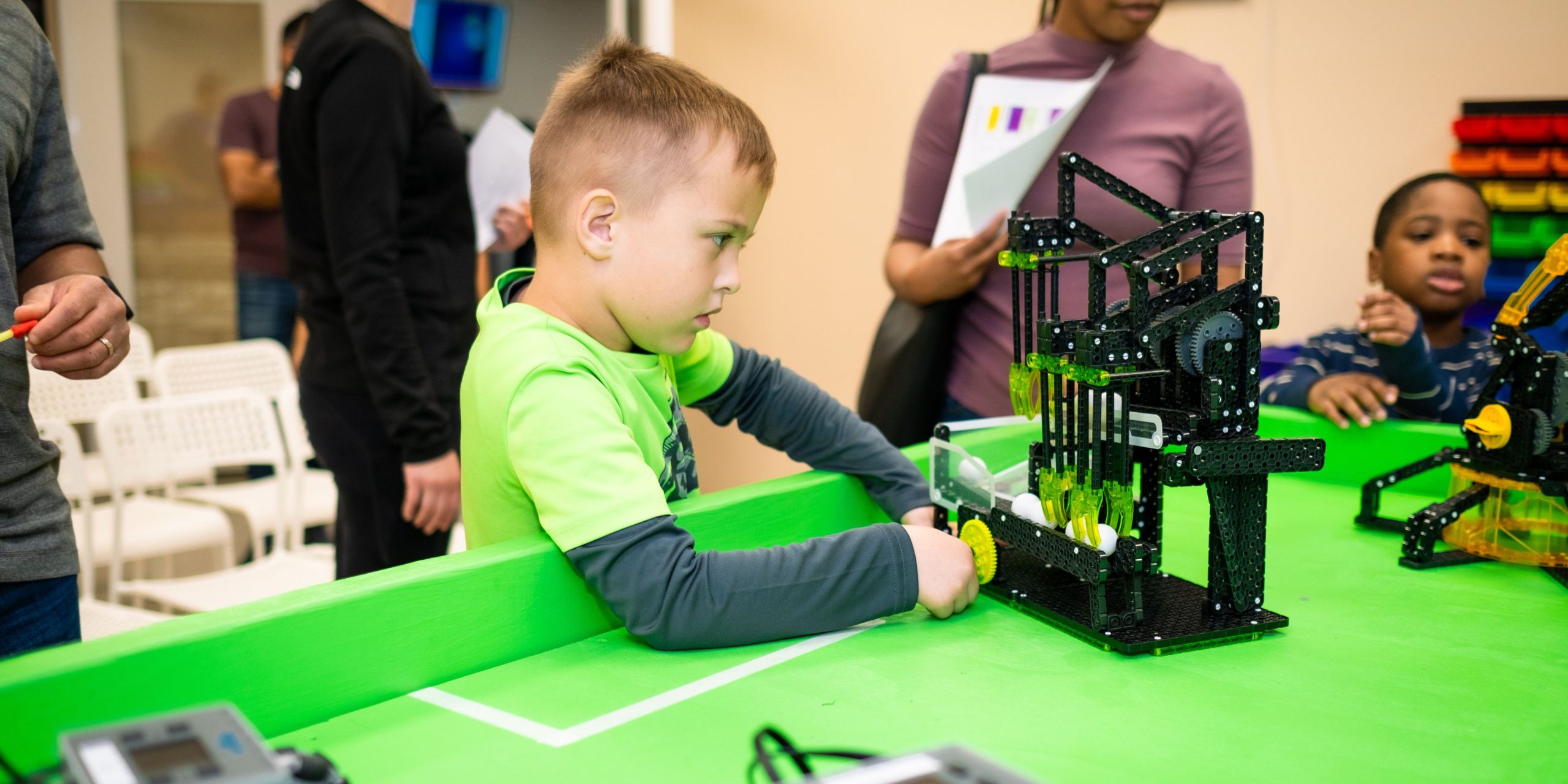 Kids having fun in a winter STEM camp