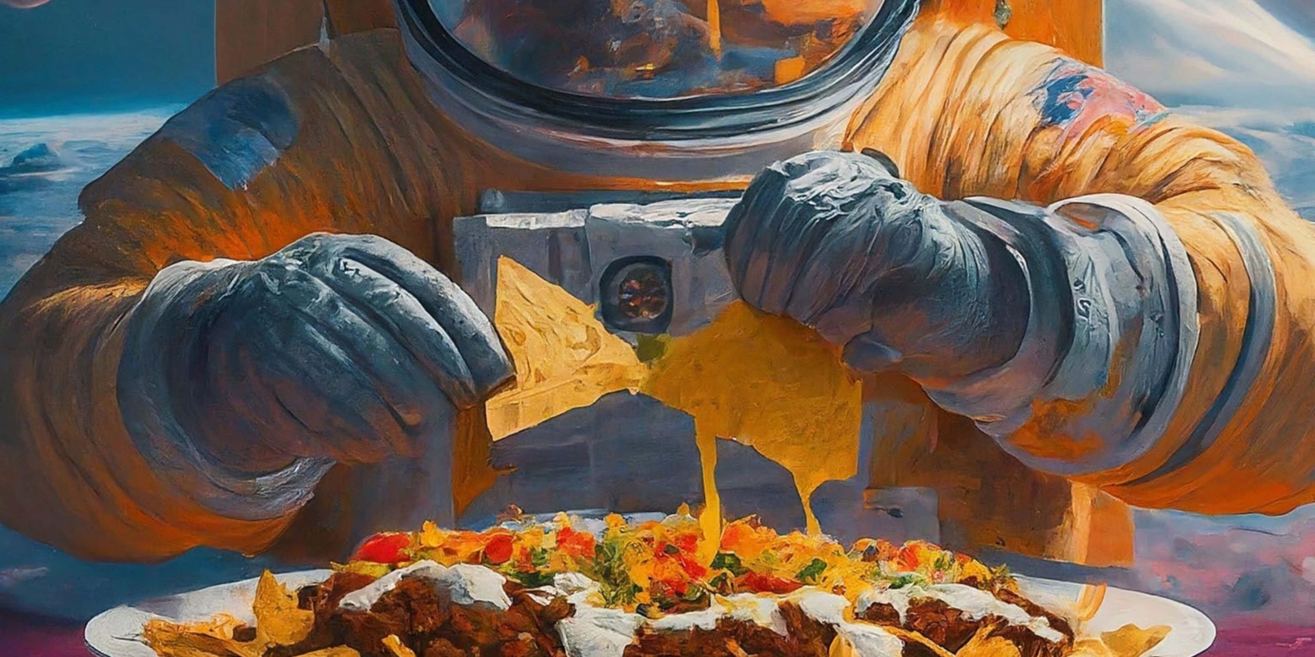 Astronaut enjoying nachos in space for National Nacho Day